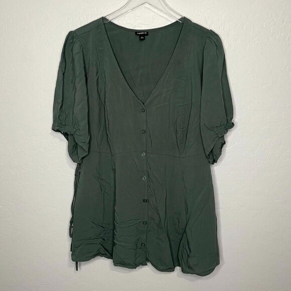 Torrid Green Button Front Side Tie Flowy Blouse Top 3 3X 22/24 - Picture 2 of 7